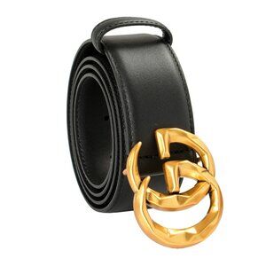 Gucci Black 100% Leather GG Marmont Wide Belt US 40 IT 100